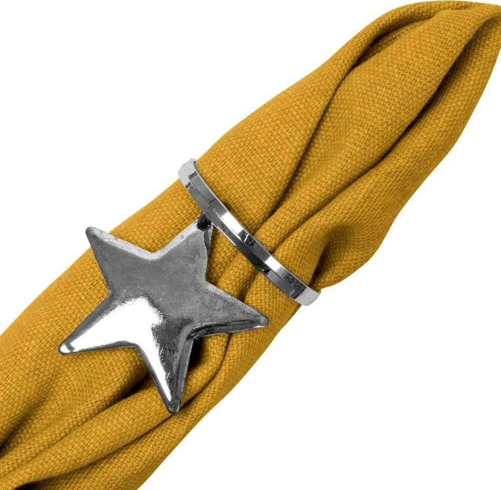 Vilde Metalinių servetėlių žiedai su žvaigždutėmis, sidabriniai, 4 cm, 4 vnt.