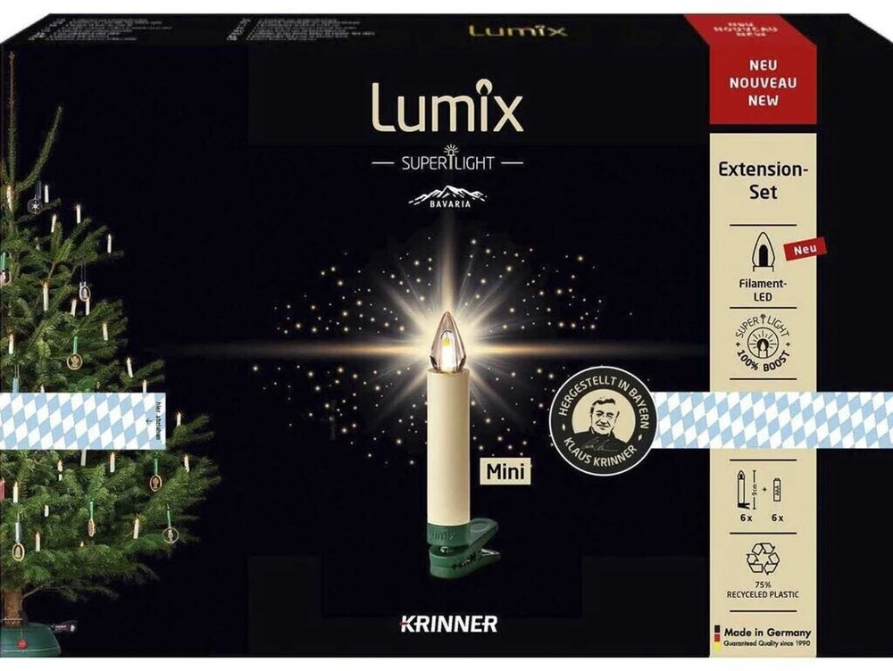 Kalėdinių eglutės lempučių rinkinys Krinner Krinner „Superlight Bavaria Mini Flame“, 6 vnt., dramblio kaulo spalvos