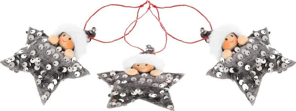 Saska Christmas trys sidabrinės blizgios žvaigždės dekoracijos