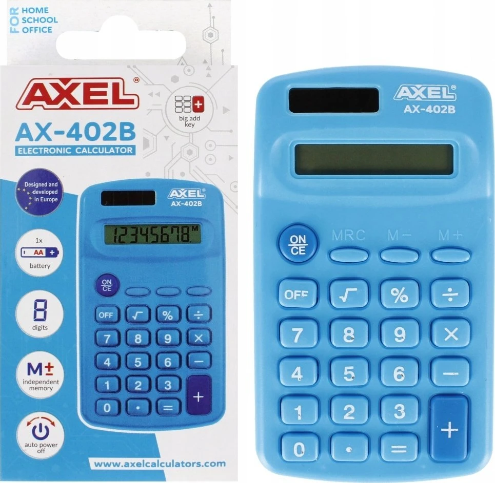 Axel Ax-402b skaičiuoklis, mėlynas, baterijomis maitinamas