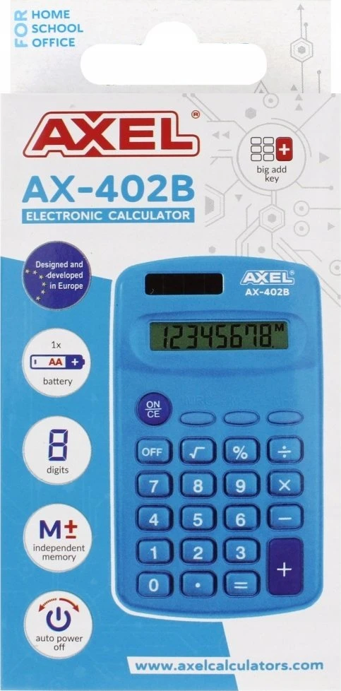 Axel Ax-402b skaičiuoklis, mėlynas, baterijomis maitinamas