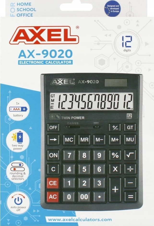 Skaičiuotuvas AXEL AX-9020 su 12 skaitmenų ekranu