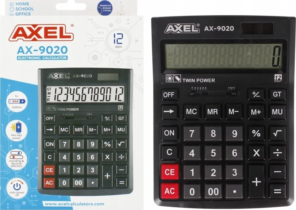 Stalinis skaičiuotuvas Axel AX-9020 su 12 skaitmenų ekranu