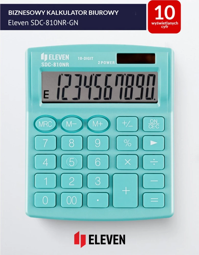 Eleven skaičiuotuvas SDC810NRGNE, turkio spalvos, stacionarus, 10 lizdų, dvigubas maitinimo šaltinis
