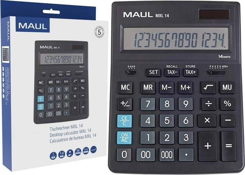 Stalinis skaičiuotuvas MAUL MXL 14, 14 skaitmenų ekranas, su tax funkcija