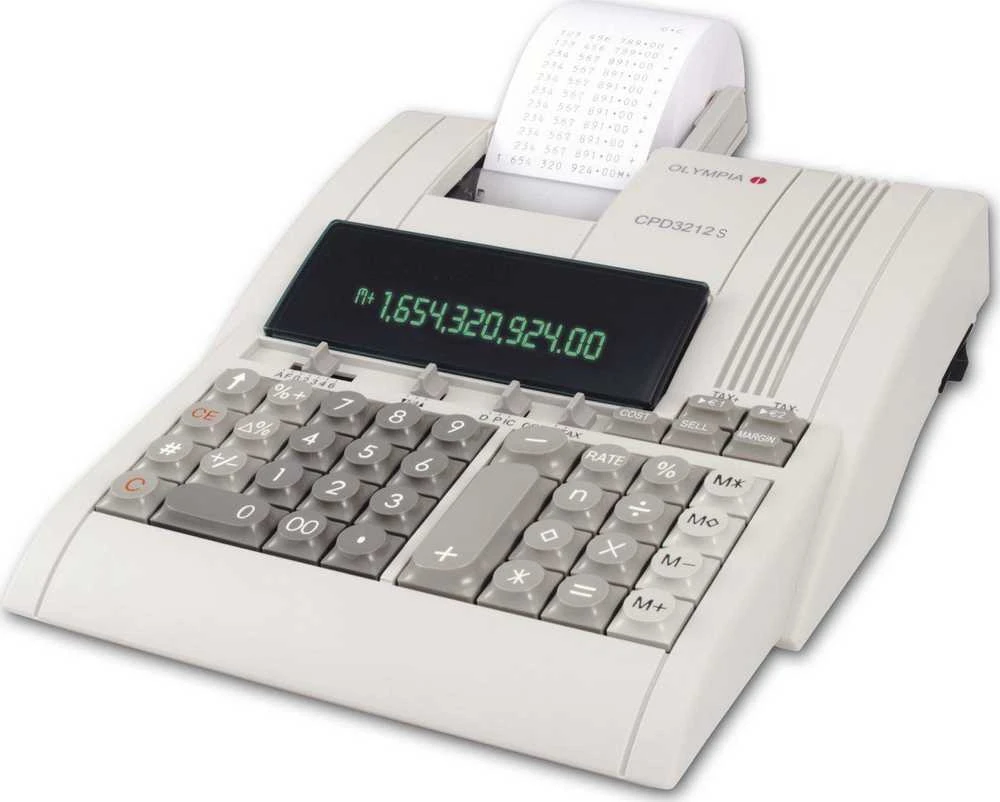 Olympia CPD 3212T stalinio skaičiuotuvo vaizdas su spaudiniu