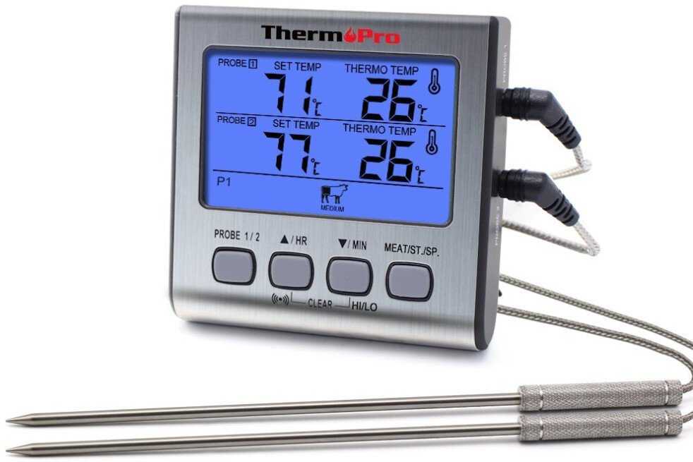 ThermoPro skaitmeninis mėsos termometras su dviem zondais, LCD ekranu, signalizacija, TP17