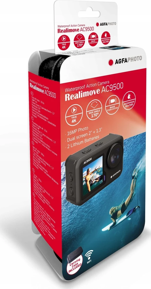 Agfaphoto Sportinė kamera 4k 16mp 170s Wifi 2 Lcd Wodoszczelność 18m / Ac9500