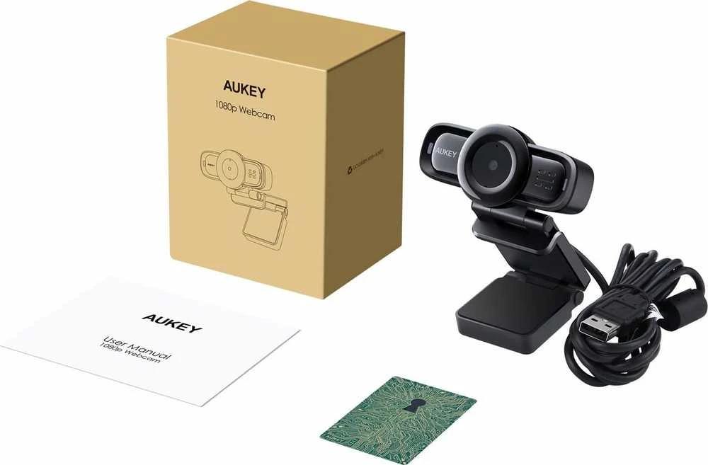 „Aukey PC-LM3 Stream“ serijos automatinio fokusavimo „Full HD“ internetinė kamera su 1/3 colio CMOS jutikliu, juodos spalvos