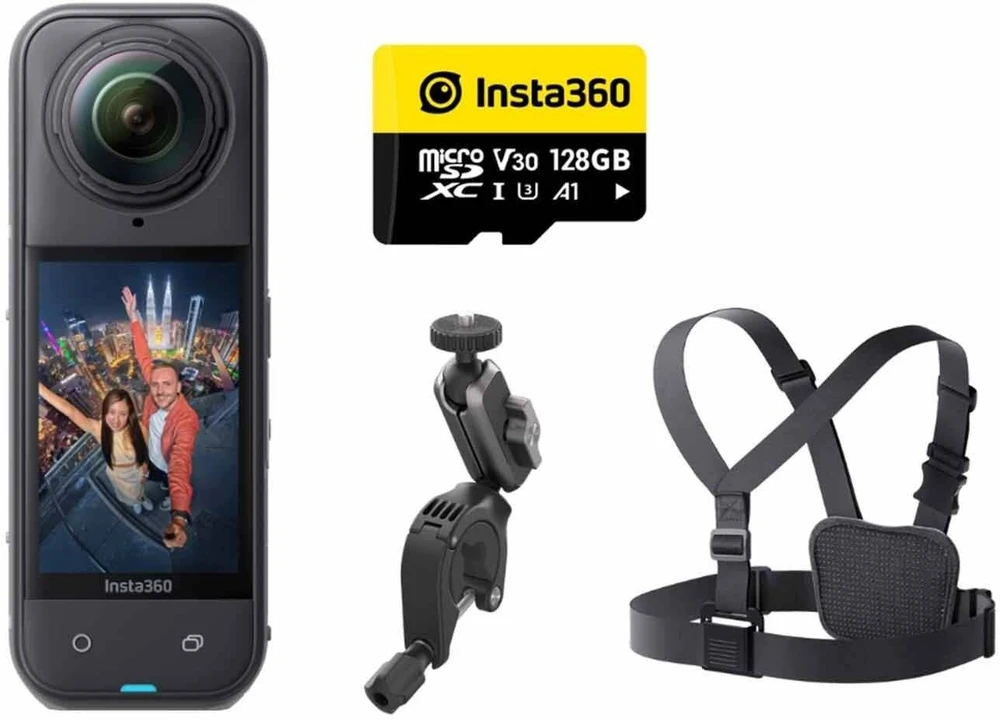 Veiksmo kameros standartinis rinkinys Insta360 X5, juodos spalvos, rinkinys dviračiui