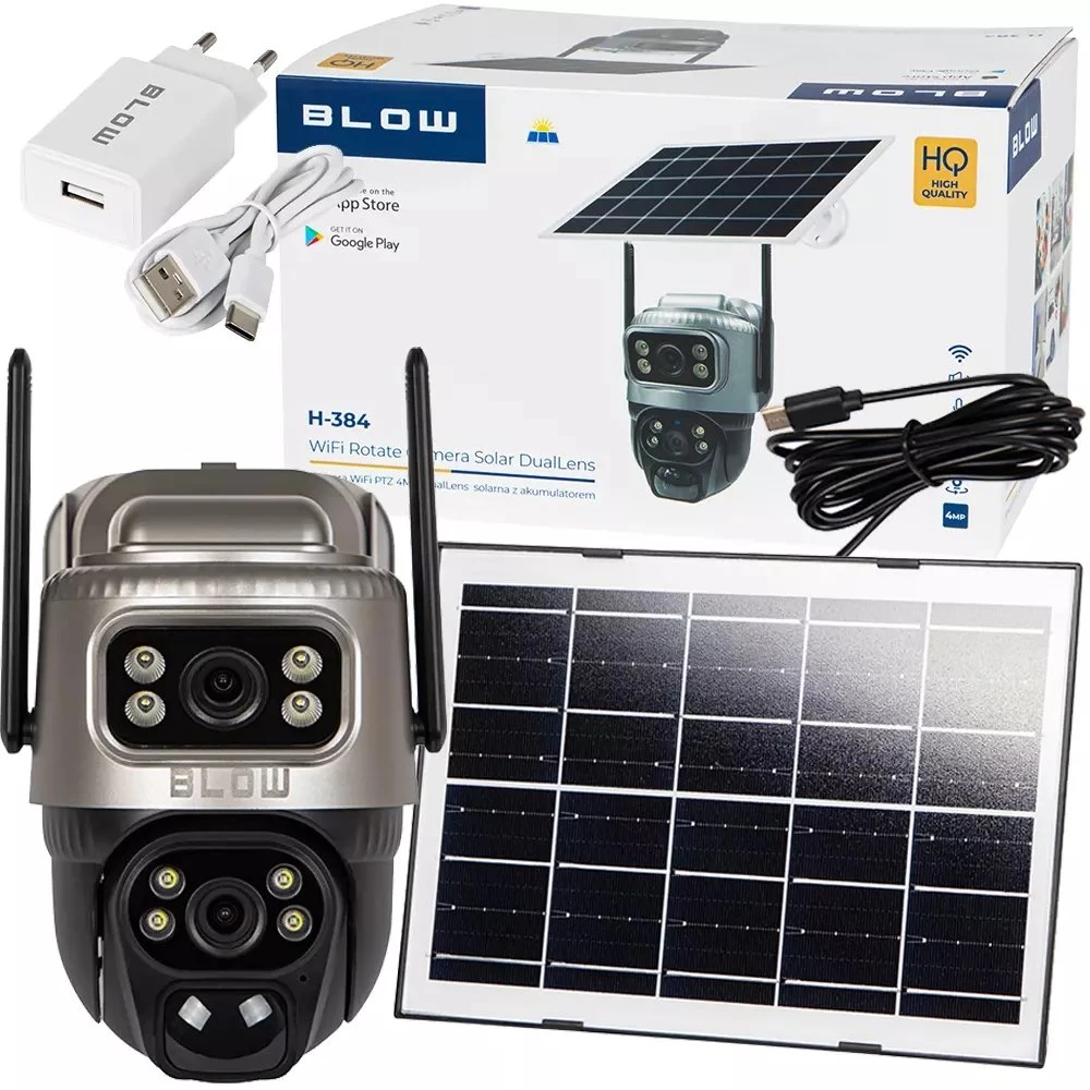 BLOW WiFi PTZ 4MP H-384 dviejų objektyvų saulės energija varoma kamera su baterija