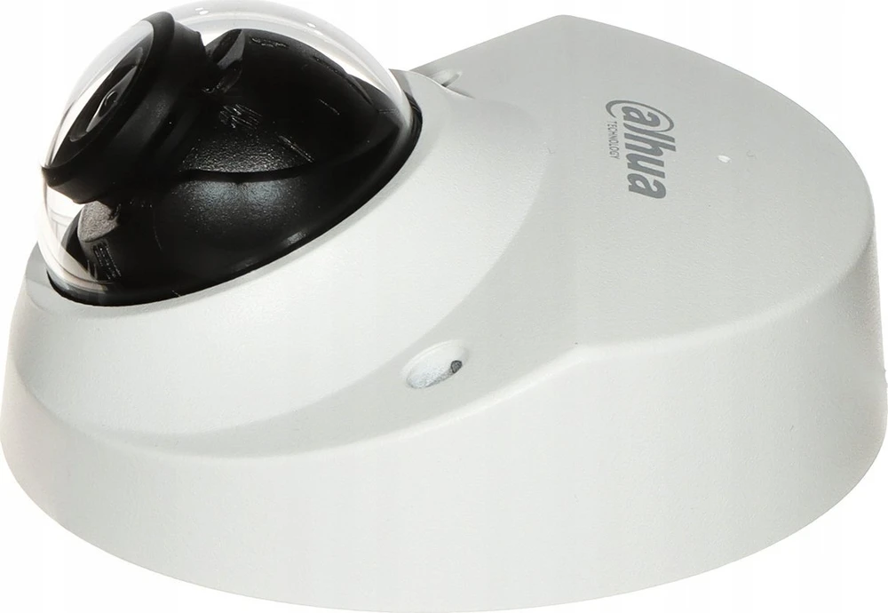 „Dahua Technology Co“ IP kameros kupolas. 4MP 1/2,9 colio CMOS, 2,8 mm, 101° F1.6, 20–25 kadrų per sekundę, IR+LED 30 m, WDR, IVS, IP67, IK10, mikrofonas.