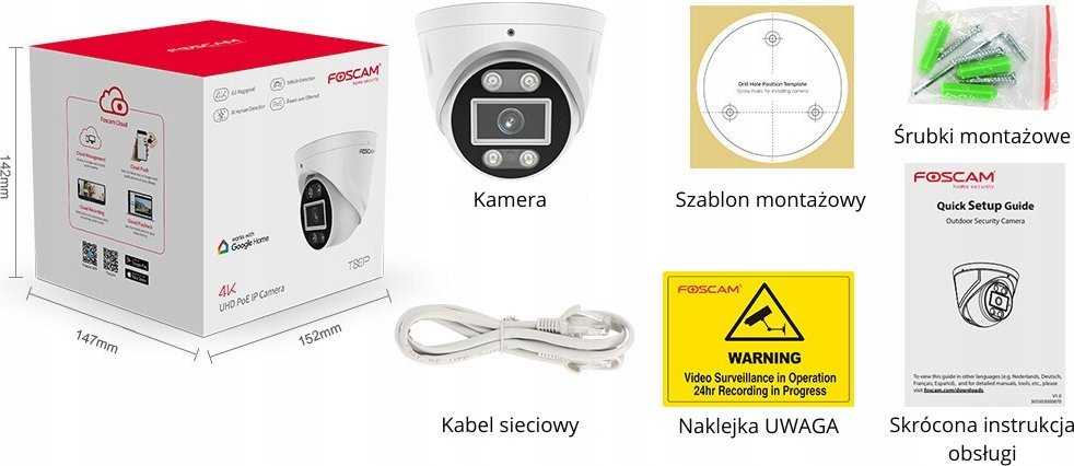 IP Kamera - Foscam T8EP 8MP POE, Balta