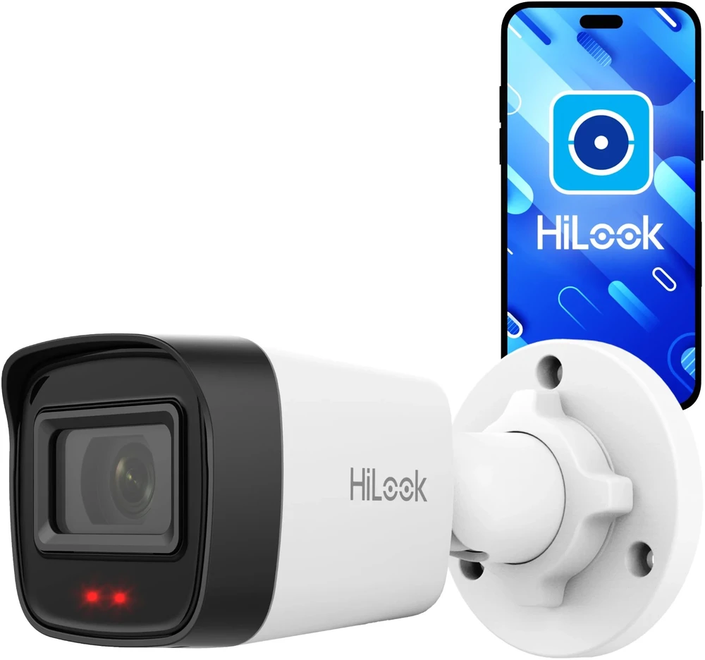 Hikvision „HiLook“ kulka formos objektyvas IPC-B141H-C F2.8 (balta, 4 MP, 20 m IR)