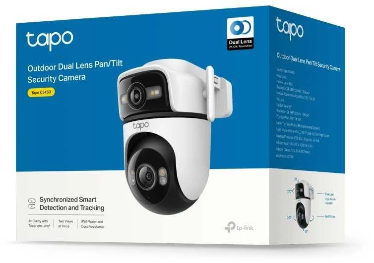 TP-LINK | Dviejų objektyvų apsaugos „Wi-Fi“ kamera | Tapo C545D | Kupolinė | 3 MP | 6 mm | IP66 | H.264 | „MicroSD“, iki 512 GB