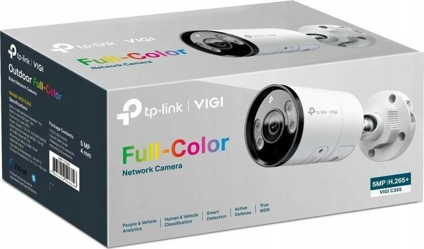 TP-LINK | VIGI 5MP lauko spalvota tinklo kamera | VIGI C355 | 36 mėn. | Kulka | 4 mm / F1.6 | Maitinimas per Ethernet (PoE) | IP67 | H.265/H.264 | „MicroSD“ kortelė, iki 256 GB