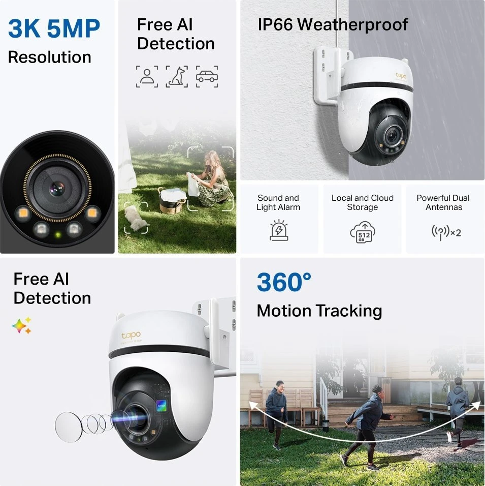 TP-LINK | Lauko pasukama/ pakreipiama apsaugos Wi-Fi kamera | Tapo C530WS | Kupolinė | 5 MP | 3,2 mm/ F1.6 | IP66 | H.264 | Micro SD, maks. 512 GB | Taip