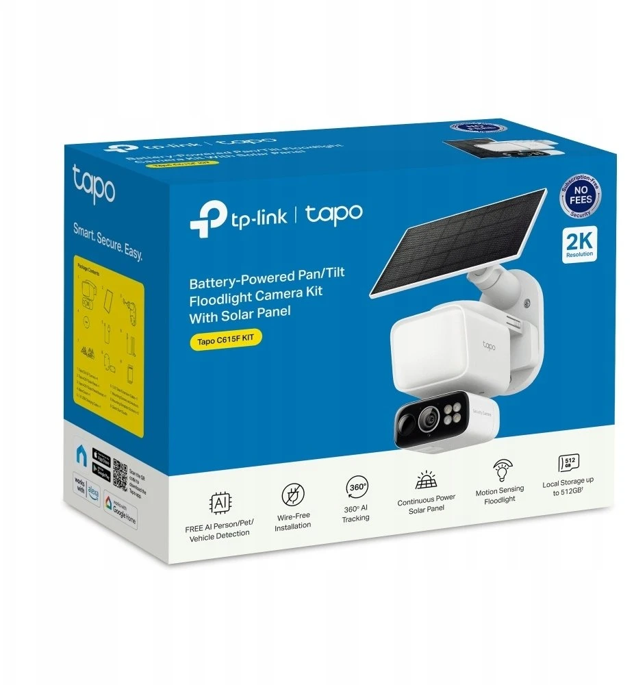 TP-LINK | Tapo C615F KIT | Saulės energija varomas prožektorius su horizontalia/pakreipiama apsaugos kamera | 3 MP | F/1.6 | H.264 | „MicroSD“ kortelė iki 512 GB