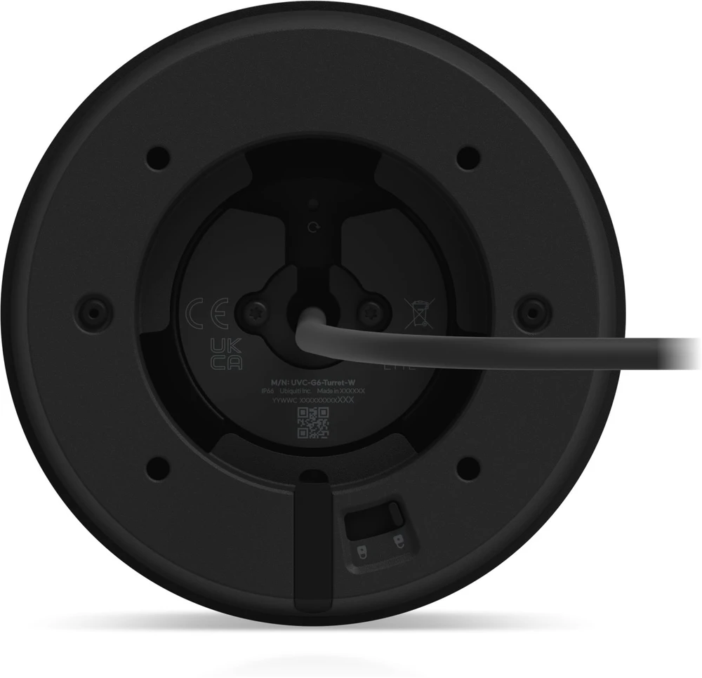 „Ubiquiti UVC-G6-Turret-B Juodas“ – visoms oro sąlygoms atspari, nuo įsilaužimo apsaugota 4K PoE kamera su 1/1,8 colio 8 MP vaizdo jutikliu, „Multi-TOPS“ dirbtinio intelekto varikliu ir 3 ašių rankiniu reguliavimu, užtikrinančiu lankstų montavimą.