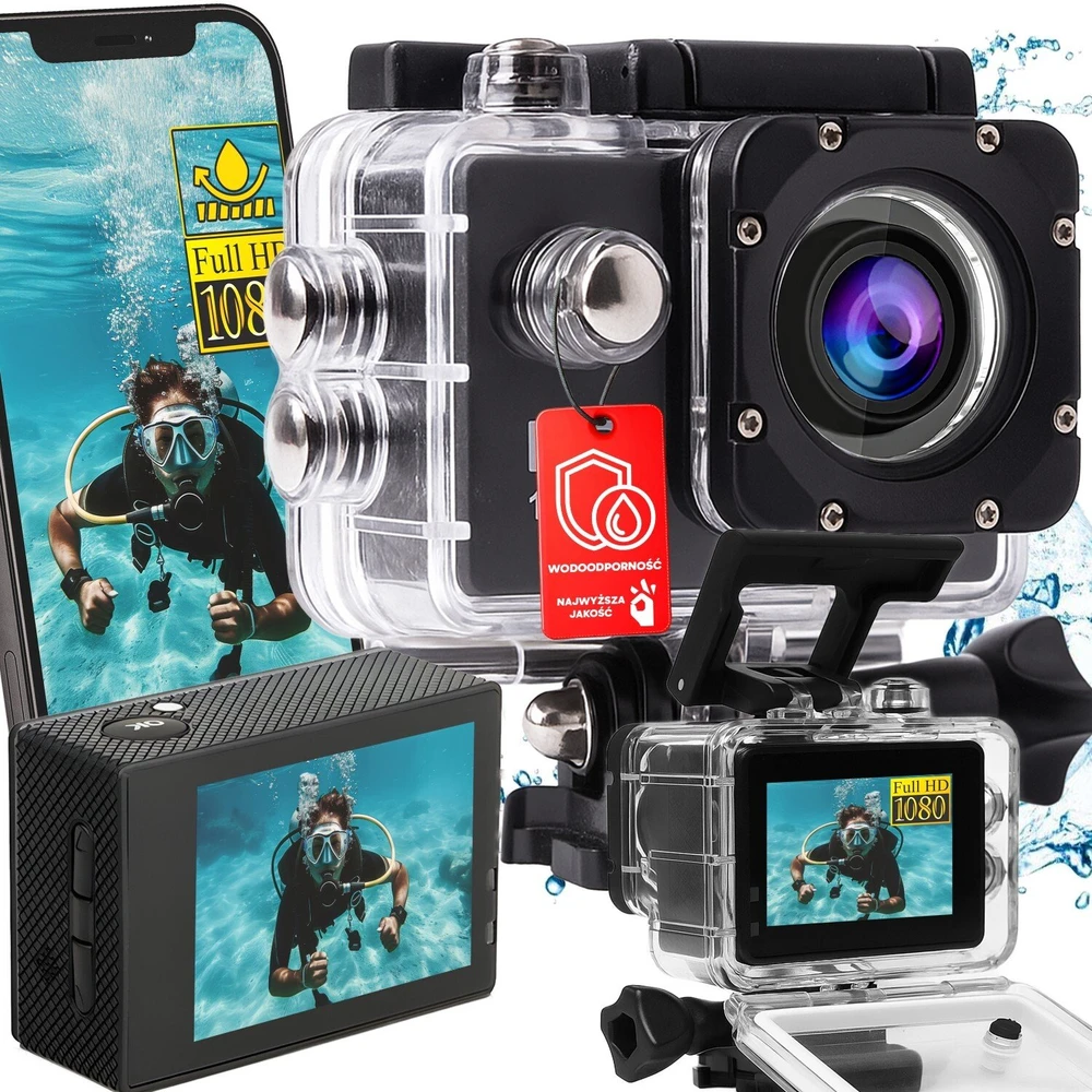 RTO Sportinė kamera full hd wi-fi atspari vandeniui 30m tvirtinimai laikikliai pro go lcd -e045
