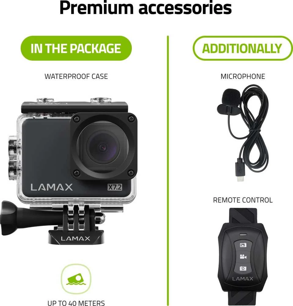 Veiksmo kamera Lamax LAMAXX72, 4K Ultra HD | 65 g | Tamsiai pilkos spalvos