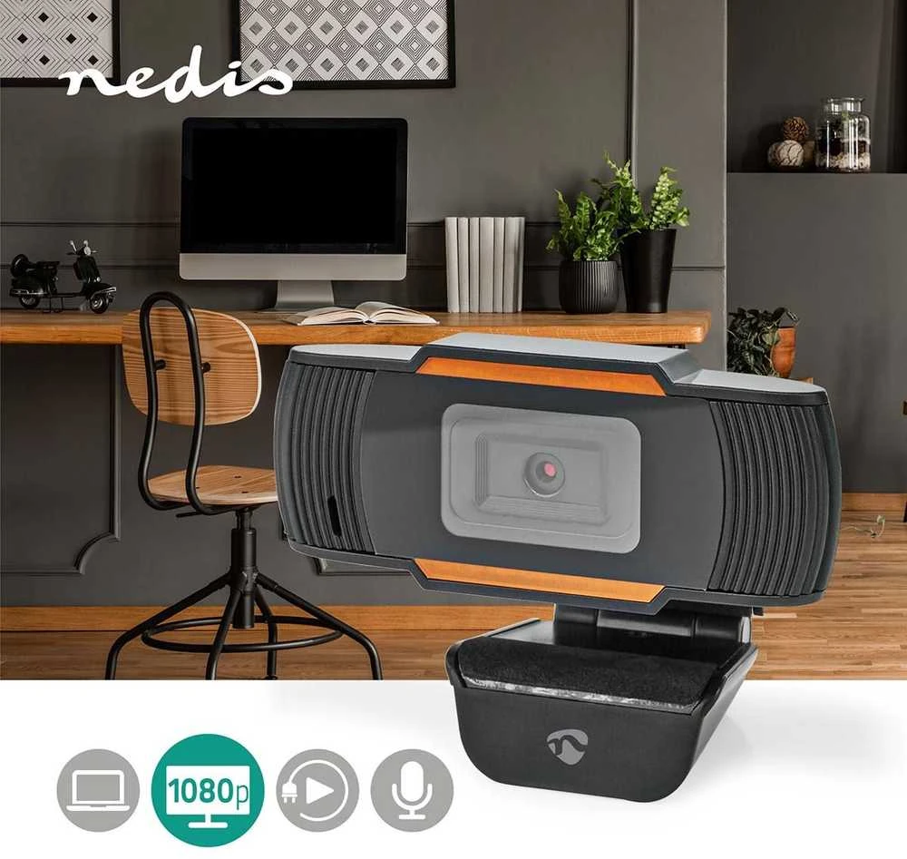 Internetinė kamera Nedis WCAM100BK Full HD 30 fps USB 2.0 Juodas