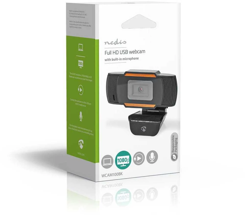 Internetinė kamera Nedis WCAM100BK Full HD 30 fps USB 2.0 Juodas
