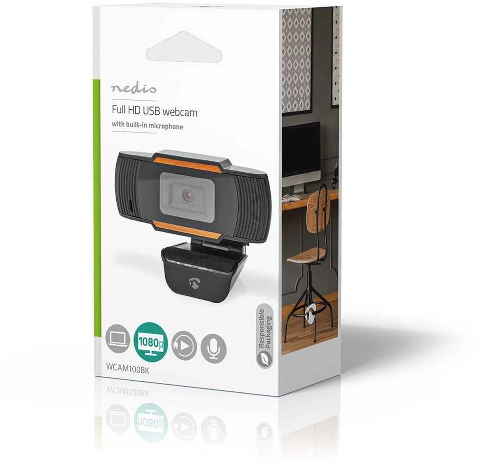 Internetinė kamera Nedis WCAM100BK Full HD 30 fps USB 2.0 Juodas