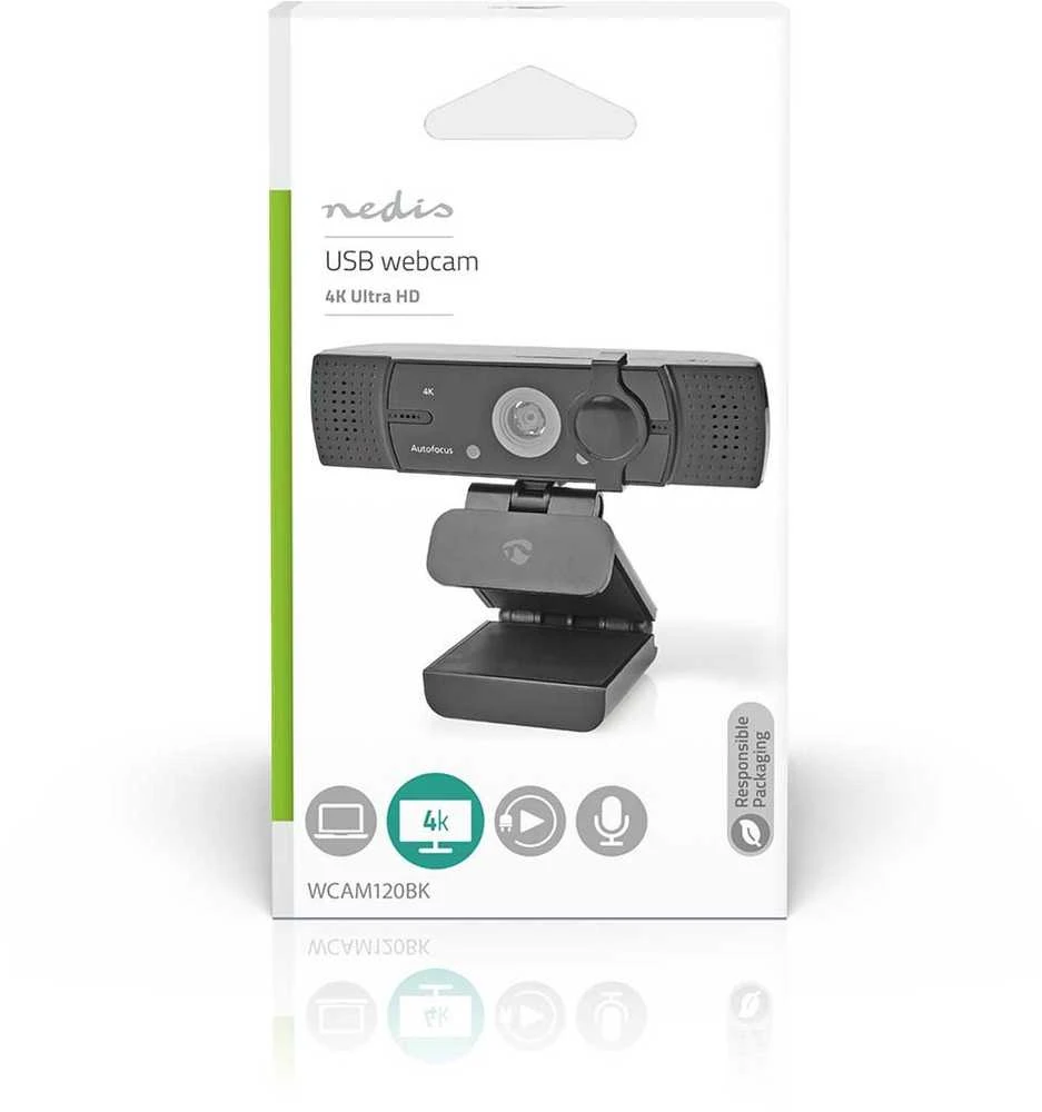 Internetinė kamera Nedis WCAM120BK 4K 30fps / Full HD 60fps Juodas