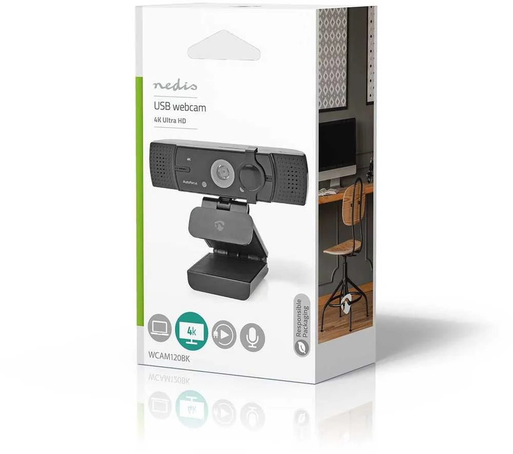 Internetinė kamera Nedis WCAM120BK 4K 30fps / Full HD 60fps Juodas