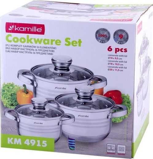 Kamille Puodų rinkinys 6 dalių (1,5l+2l+3l), nerūdijantis plienas, Kamile, 4915