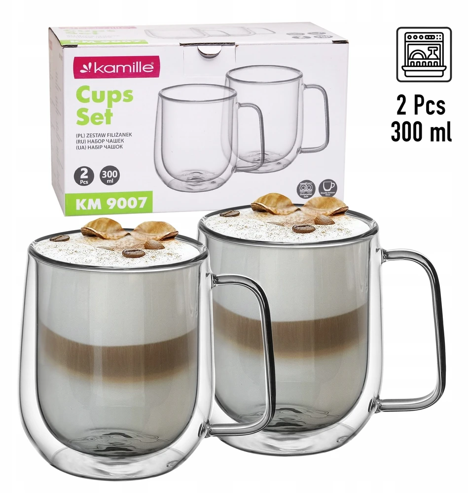 Dvigubų sienelių stiklinių puodelių rinkinys (2 vnt.), 300 ml, Kamille, 9007