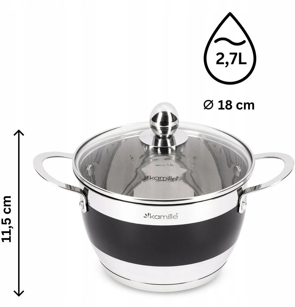 Kamille Puodų rinkinys iš nerūdijančio plieno ( 2,0l+2,7l+3,6l ) Kamile
