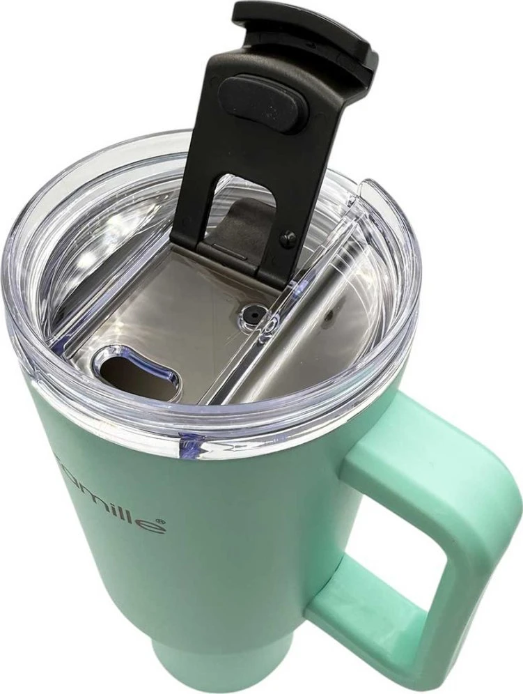 Kamille STALOWY Termo puodelis Termosas 1200ml Z RĄCZKĄ I SŁOMKĄ KM-2175