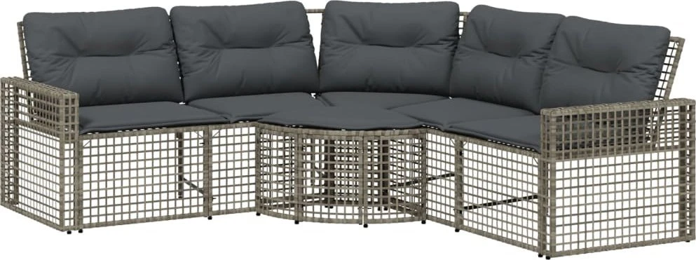 sodo sofa su pagalvėlėmis ir kėdute, L formos pilkos spalvos
