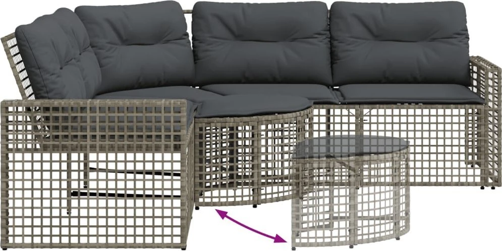 sodo sofa su pagalvėlėmis ir kėdute, L formos pilkos spalvos