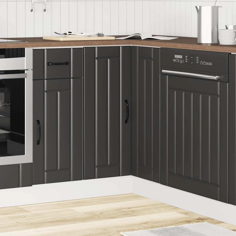 virtuvės kampinė spintelė "Lucca" Juodas Engineered Wood