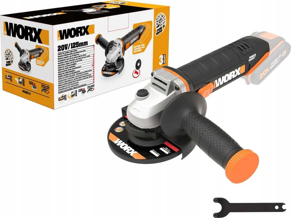 Kampinis šlifluoklis Worx WX803.9, 125 mm, be akumuliatoriaus ir įkroviklio