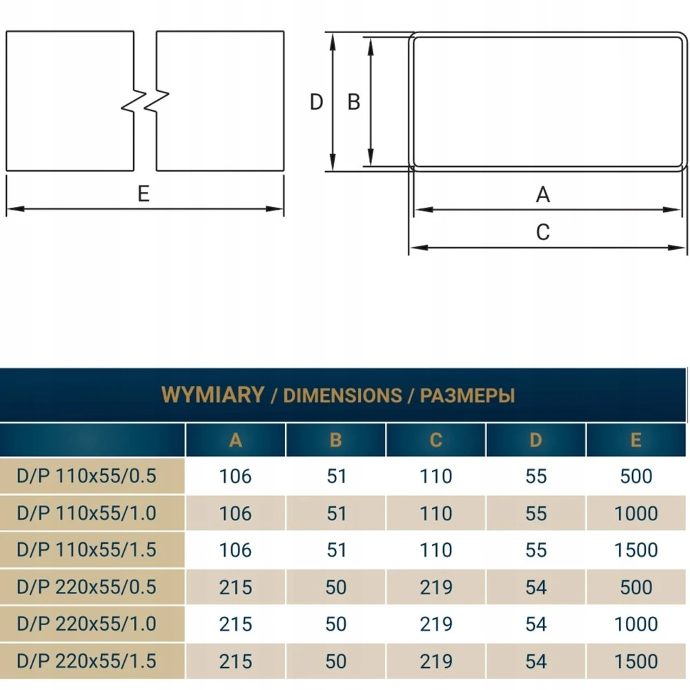Plokščiasis kanalas D/P 110X55/1,0 MB Dospel 007-0214