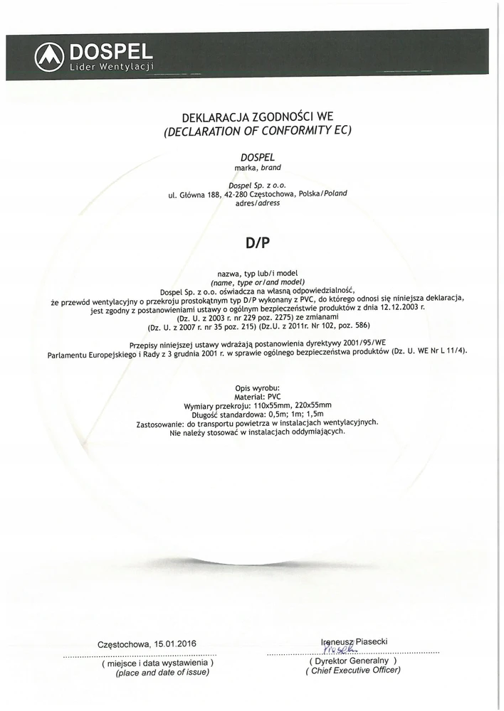 Plokščiasis kanalas D/P 110X55/1,0 MB Dospel 007-0214