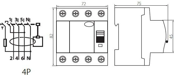 Kanlux 23201 Diferencialinis grandinės pertraukiklis 4P 63A 0.3A tipo AC KRD6-4/63/300 VDE 23201