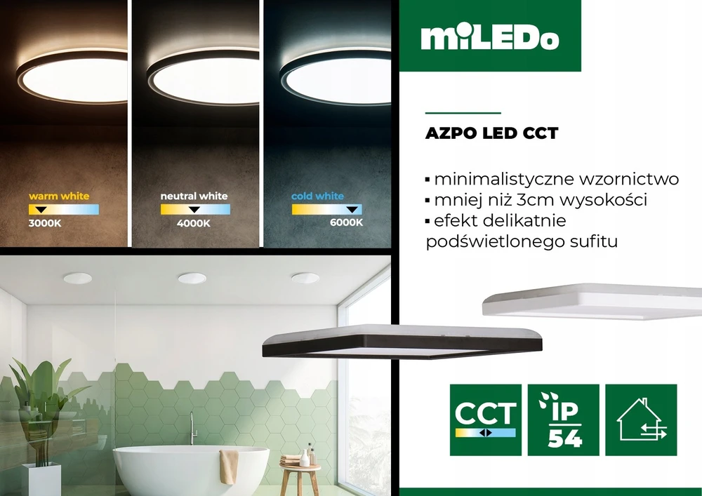 Kanlux lubinis šviestuvas Plafoniera LED AZPO LED 22WCCT-O-B IP54 apvalus 2700lm 3000/4000/6000K neutrali/šilta/šalta spalva juoda 31517