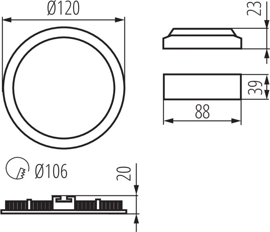 Kanlux LED žemyn apšviestas šviestuvas 6W ROUNDA V2LED6W-WW-B 270lm 3000K juodas 33562