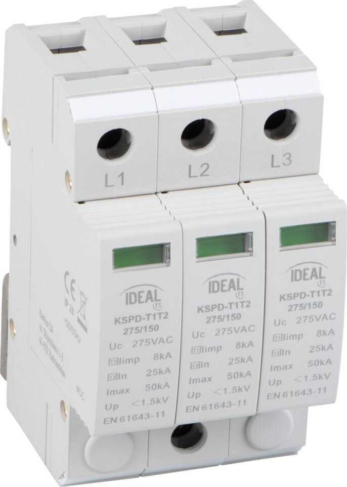Kanlux 36315 Viršįtampių iškroviklis B+C Tipas 1+2 3P 25kA 1,5kV šlubavimas=8kA KSPD-T1T2 275/150 3P 36315