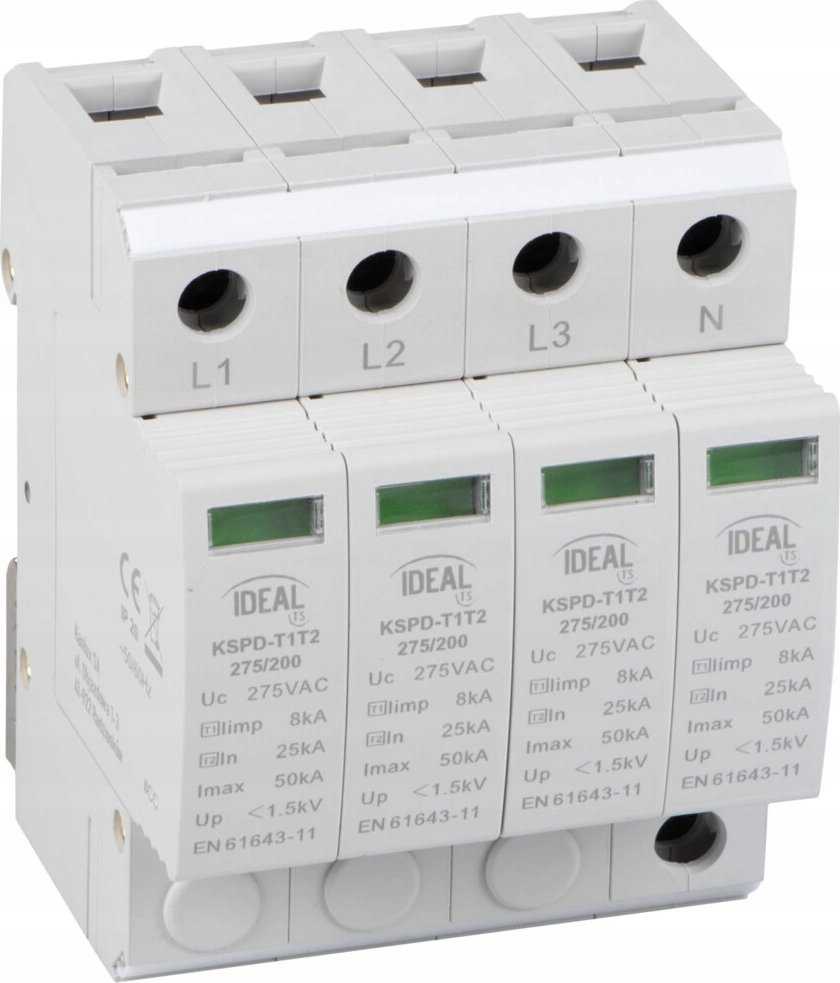 Kanlux 36316 Viršįtampių iškroviklis B+C 1+2 tipas 3PN 25kA 1,5kV šlubavimas=8kA KSPD-T1T2 275/200 3PN 36316