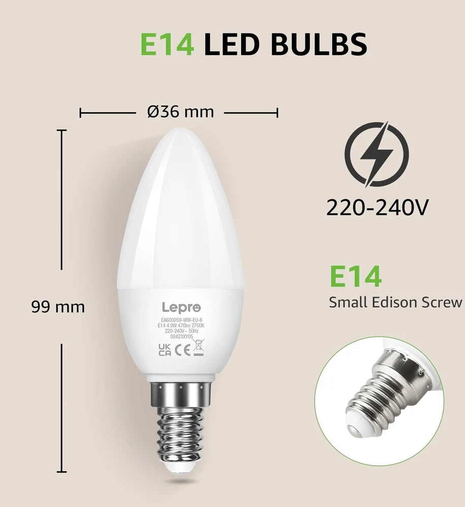 LEPRO 600059-WW-EU-3 LED lemputė, E14, C37, 4.2W (40W), 470 lm, 2700K (šilta balta), 250°, 3 vnt. rinkinyje