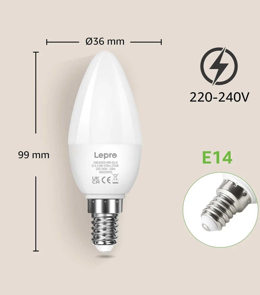 LEPRO 600059-WW-EU-6 E14 LED lemputė, žvakės formos, 4.2W (40W), 470 lm, 2700K, E klasė