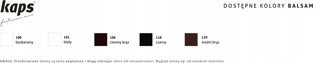 Kaps balzamo avalynei galimų spalvų paletės pavyzdys