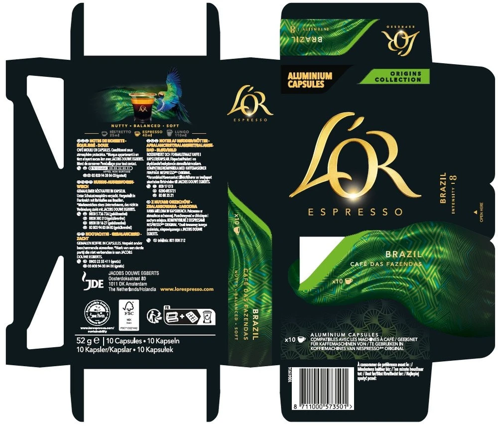 Kavos kapsulės L'OR Brazil, 10 vnt