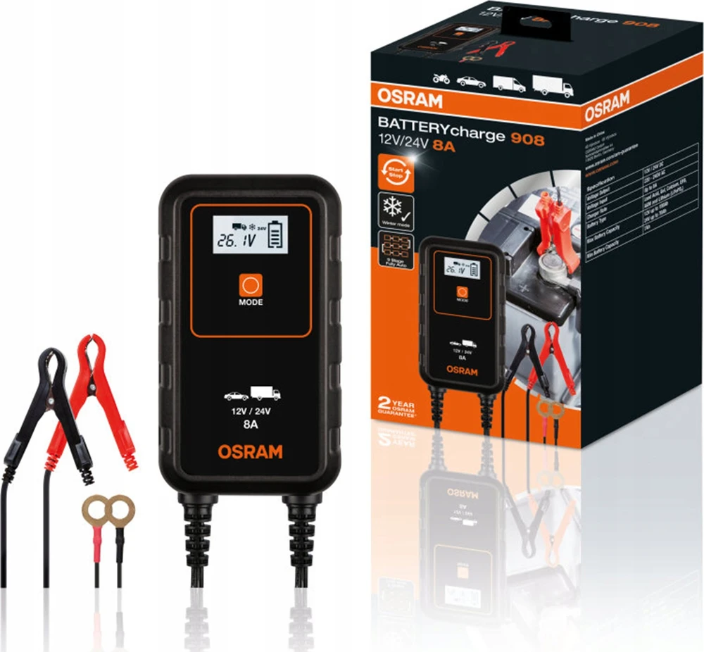 Akumuliatoriaus įkroviklis OSRAM 908, 12–24 V